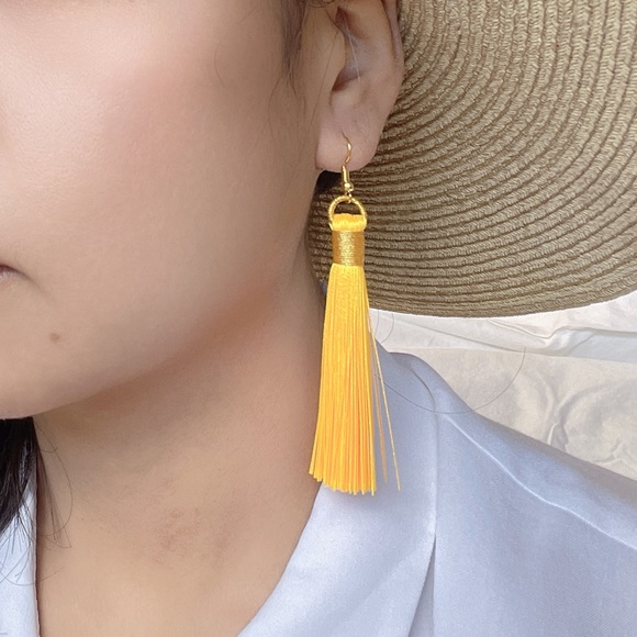Golden Yellow Gold Silk Tassel Earrings - Picture 2 of 8